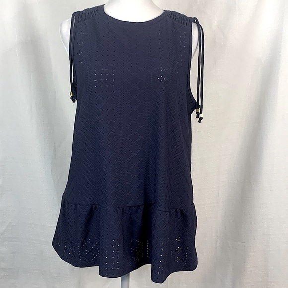 MICHAEL Michael Kors Navy Sleeveless Peplum Top- NWT - Picture 1 of 13